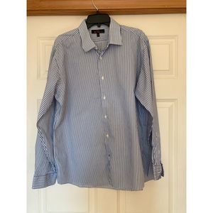 Ben Sherman Men's Navy/Whtie Stripe Dress Shirt 100% Cotton Size XL 17 34-35